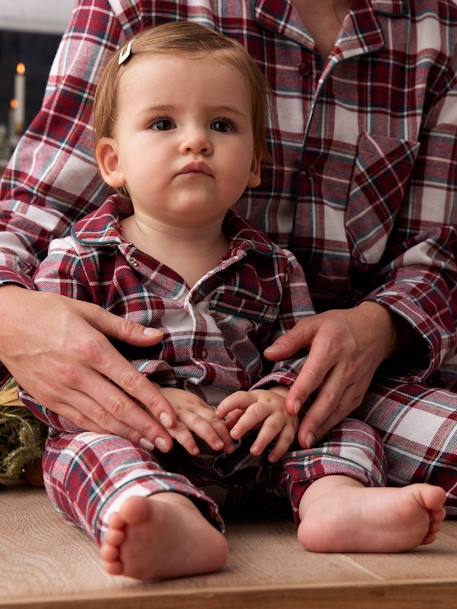 Pijama de Natal aos quadrados, para bebé, coleção cápsula família quadrados vermelho 