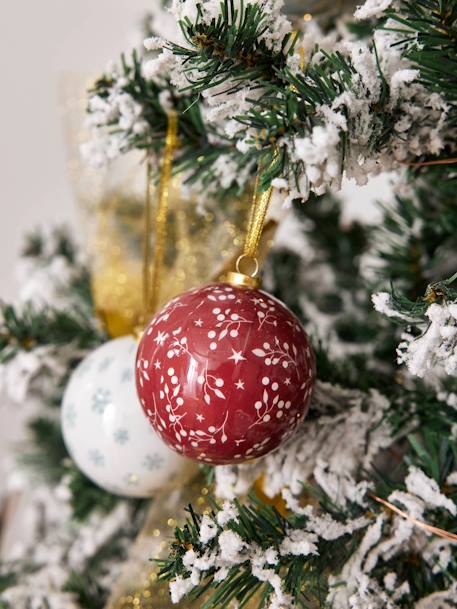 Lote de 6 bolas de Natal tradicionais vermelho estampado 