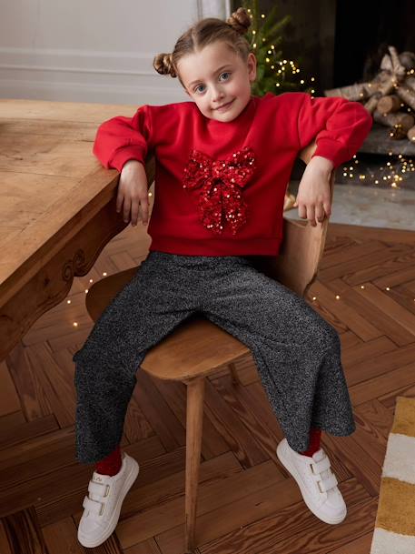 Sweat de Natal, com laço em lantejoulas, para menina vermelho 