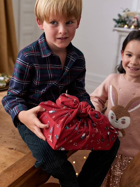 Camisa de Natal, aos quadrados, para menino marinho 