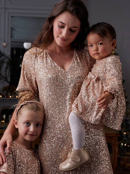 Vestido de cerimónia com lantejoulas, para bebé dourado 