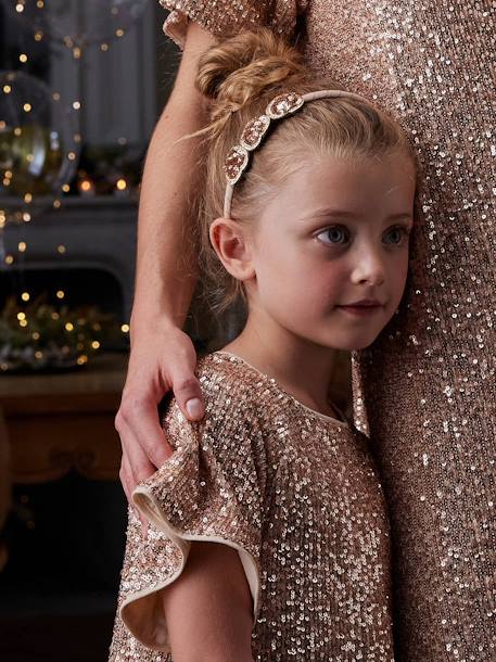 Vestido de cerimónia com lantejoulas, para menina dourado 