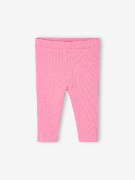 Leggings basics em canelado, para bebé bege mesclado+pau-rosa+rosa-bombom 