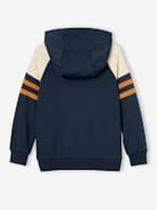 Sweat desportiva com fecho, capuz e mangas raglan para menino marinho+noz pecã 