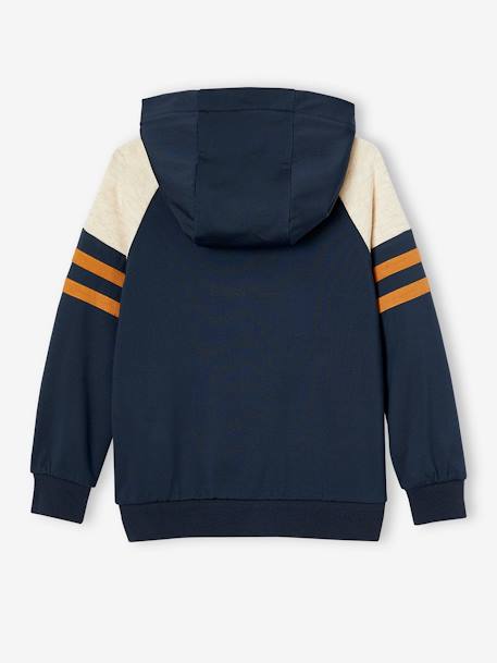 Sweat desportiva com fecho, capuz e mangas raglan para menino marinho+noz pecã 