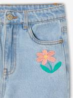 Jeans Mom com flores bordadas para menina azul claro 