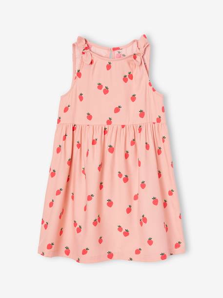 Vestido sem mangas, estampado, com laços, para menina rosado+verde-salva 