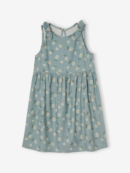 Vestido sem mangas, estampado, com laços, para menina rosado+verde-salva 