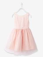 Vestido de cerimónia em cetim e tule, para menina AZUL CLARO LISO+Bege-rosado+Branco 