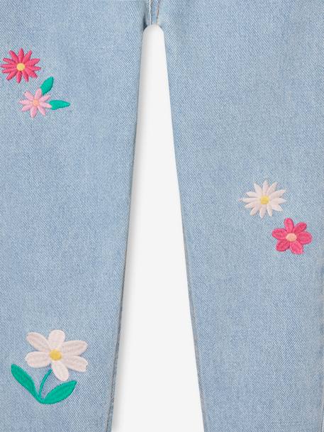 Jeans Mom com flores bordadas para menina azul claro 