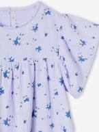 Vestido estampado às flores, em gaze de algodão, para menina azul-acinzentado+baunilha+lavanda+rosa+verde-salva+violeta 