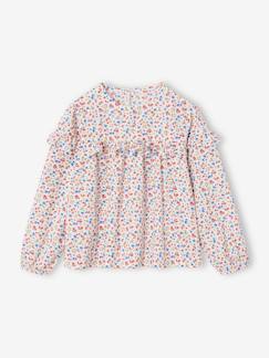 Menina 2-14 anos-Blusas, camisas-Blusa com folhos, estampada com flores, para menina