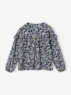 Blusa com folhos, estampada com flores, para menina branco estampado+cru+marinho 