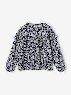 Menina 2-14 anos-Blusas, camisas-Blusa com folhos, estampada com flores, para menina