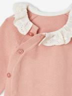 Camisola para bebé, gola com bordado inglês rosa 