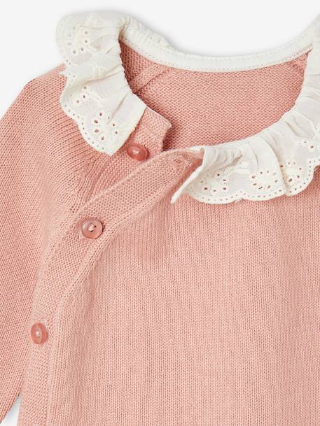 Camisola para bebé, gola com bordado inglês rosa 