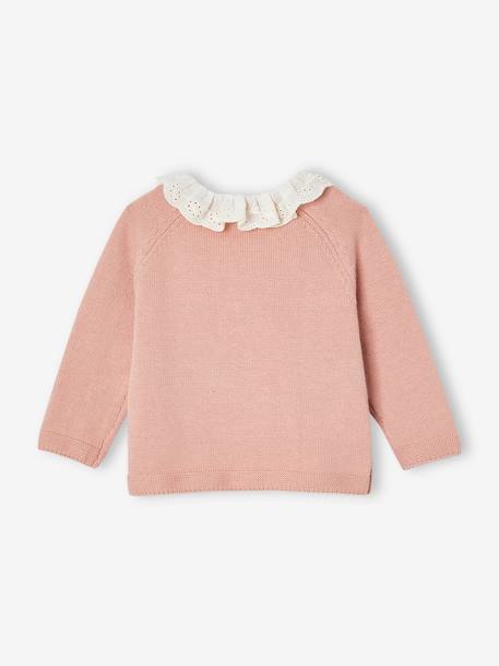 Camisola para bebé, gola com bordado inglês rosa 