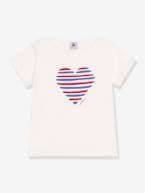 T-shirt coração, para criança, mangas curtas, da PETIT BATEAU branco 