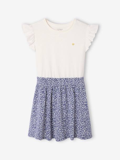 Vestido efeito 2 em 1, para menina azul-índigo+baunilha+risas verde 