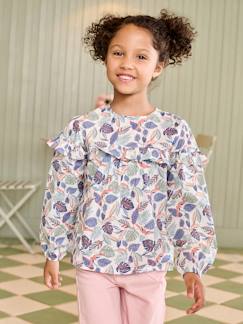 Menina 2-14 anos-Blusas, camisas-Blusa com folhos, estampada com flores, para menina