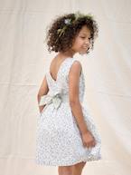 Vestido estampado às flores, especial cerimónia, para menina azul+branco estampado+estampado rosa 