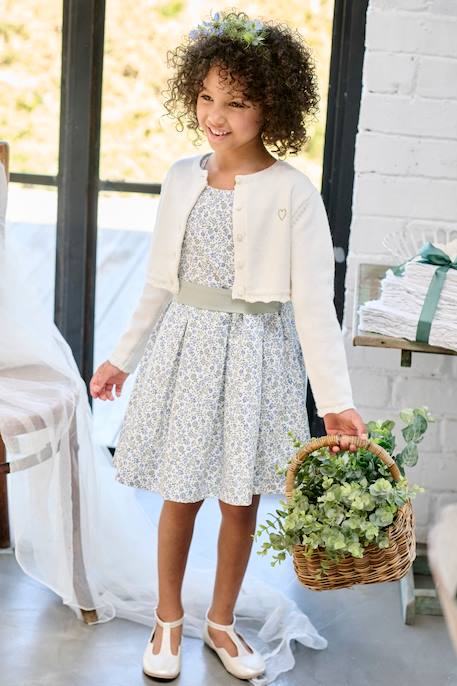 Vestido estampado às flores, especial cerimónia, para menina azul+branco estampado+estampado rosa 