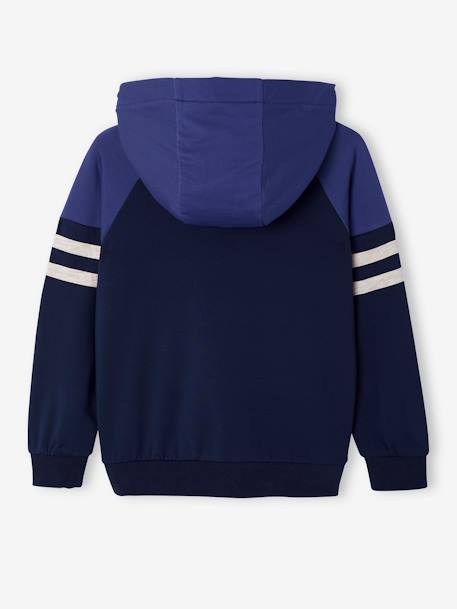 Sweat desportiva com fecho, capuz e mangas raglan para menino marinho+noz pecã 