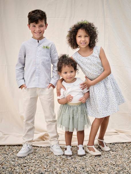 Vestido estampado às flores, especial cerimónia, para menina azul+branco estampado+estampado rosa 