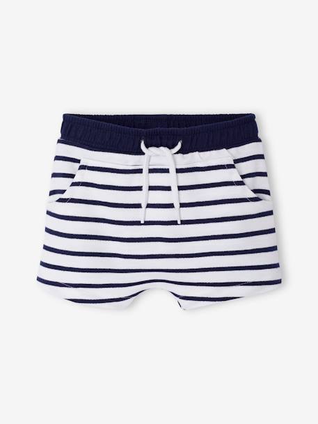 Bermudas em moletão, para bebé menino Azul escuro as riscas+Azul escuro liso+CASTANHO MEDIO LISO+verde-água 