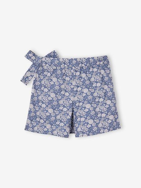 Saia-calção estampada, para menina azul-cambraia+cru+laranja estampado+verde-abeto 