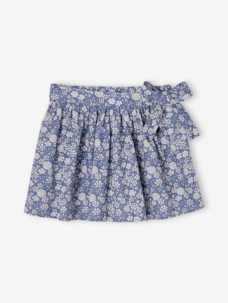 Saia-calção estampada, para menina azul-cambraia+cru+laranja estampado+verde-abeto 