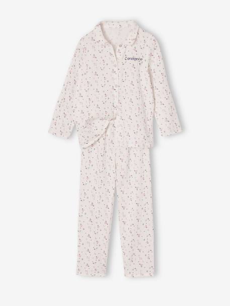 Pijama em gaze de algodão, para menina cru 