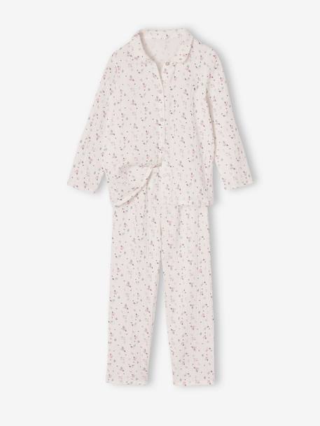 Pijama em gaze de algodão, para menina cru 