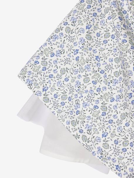 Vestido estampado às flores, especial cerimónia, para menina azul+branco estampado+estampado rosa 