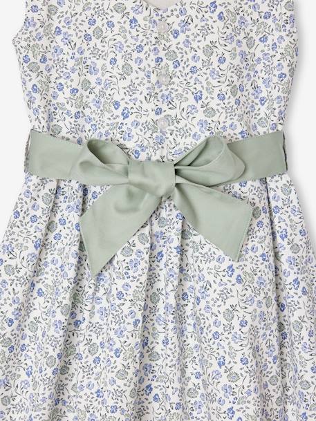 Vestido estampado às flores, especial cerimónia, para menina azul+branco estampado+estampado rosa 