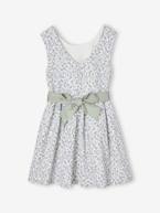 Vestido estampado às flores, especial cerimónia, para menina azul+branco estampado+estampado rosa 