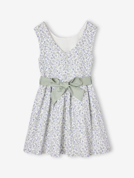 Vestido estampado às flores, especial cerimónia, para menina azul+branco estampado+estampado rosa 