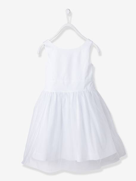 Vestido de cerimónia em cetim e tule, para menina AZUL CLARO LISO+Bege-rosado+Branco 