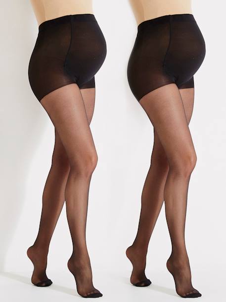 Lote de 2 collants em voile, especial pré-mamã Preto escuro bicolor/multicolo 