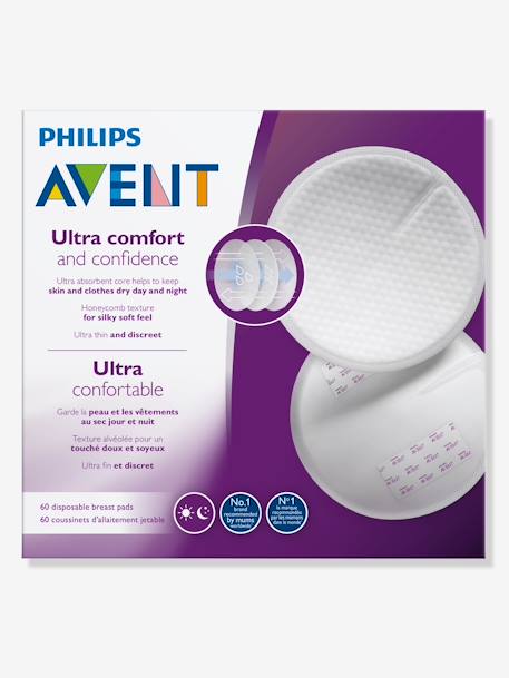 Lote de 60 discos absorventes de amamentação descartáveis, da Philips AVENT Branco medio liso 