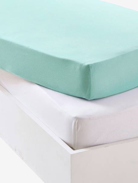 Lote de 2 lençóis-capa em jersey extensível, para bebé AMARELO ESCURO LISO+branco+Cinzento+Rosa pálido+Verde medio liso 