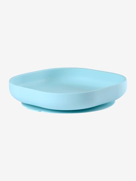 Prato em silicone Montessori, com ventosas da BEABA AZUL CLARO LISO+verde 