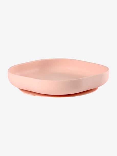 Prato em silicone Montessori, com ventosas da BEABA ROSA CLARO LISO+verde 