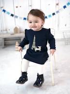 Vestido para bebé em tricot com bordado cão Azul-escuro 