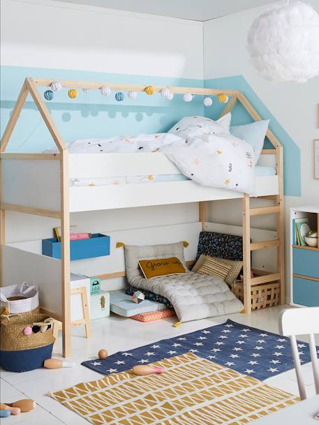 Cama com altura média Montessori, Cabane BRANCO CLARO BICOLOR/MULTICOLO 