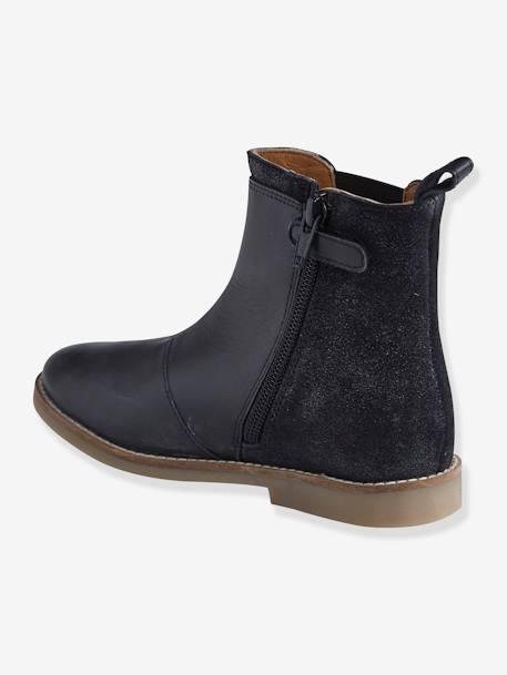 Botas em pele, bimatéria, para menina PRETO ESCURO LISO 